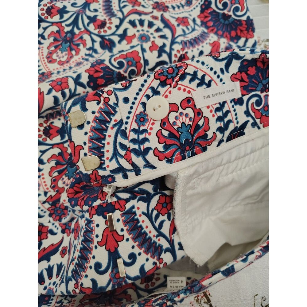 Ann Taylor LOFT Marisa Riviera Crop Pants 4 Pink Blue Paisley Stretch Capri - Picture 5 of 6